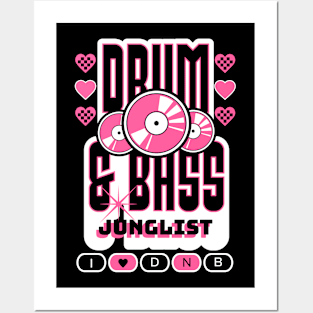 DRUM AND BASS  - 3 Records & Hearts (White/Pink) Posters and Art